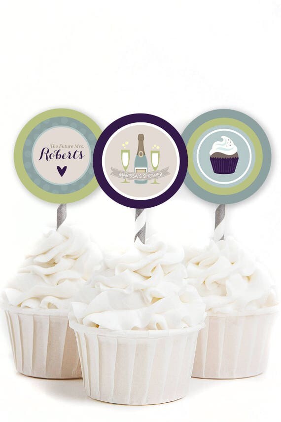 Bridal Cupcake Toppers Custom Bridal Decor Champagne and