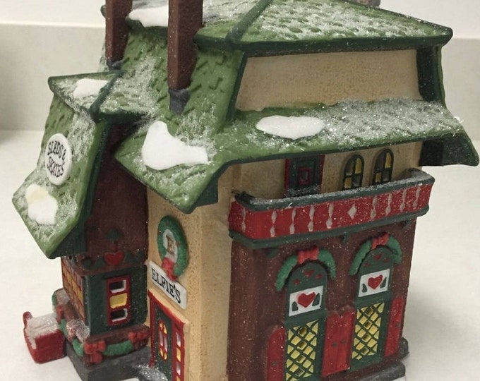 Dept 56 Elfies Sled and Skates, Department 56, North Pole Series, Christmas Hand Painted Porcelain Cottage Houses, Christmas Decor Village