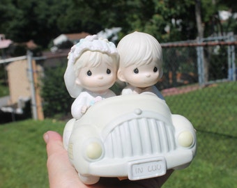 Precious Moments "Wishing You Roads or Happiness" Figurine - Just Married Couple in Car with Cans - Cake Topper - Collectible - Wedding Gift