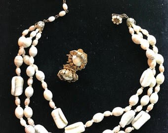 Miriam Haskell Art Glass Necklace and Earrings, 1960's