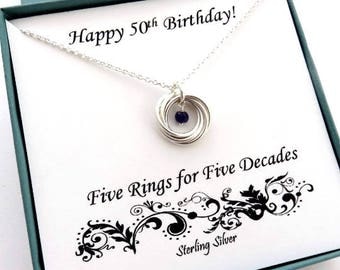 50th Birthday Gift for Women, Birthstone Necklace, Sterling Silver Birthstone, 50th Birthday, Gemstone Birthday Necklace, 5th Anniversary