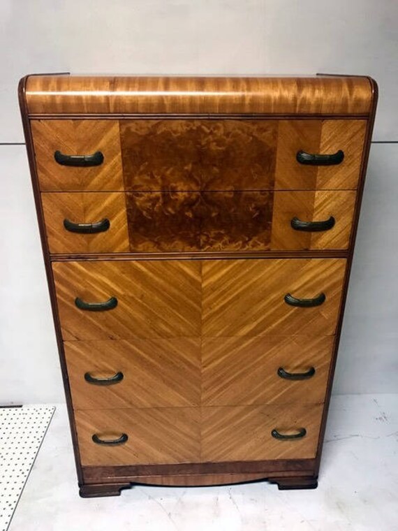 Vintage Art Deco tall Waterfall Dresser