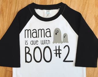 Mama Is Due with Boo #2 Shirt, Big Brother T-shirt, Big Sister Outfit, Children's Halloween Top, Toddler Raglan Tee, Pregnancy Announcement