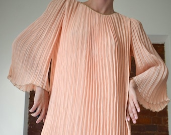 1940's Peach Silk Accordion Pleated Dress
