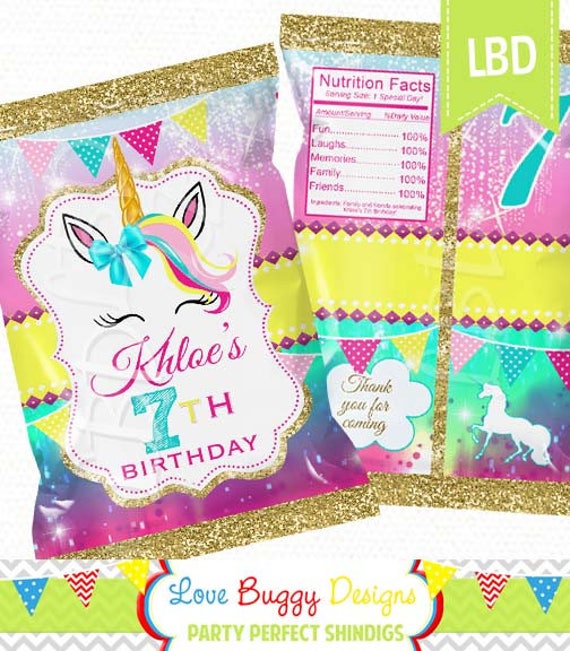 unicorn chip bag printable candy bag chip bag birthday bags