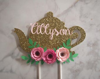 Tea Party Bridal Shower Cake Topper, Baby Shower Cake Topper, Birthday Cake Topper, Tea Party Decor, Engagement Party Cake Topper