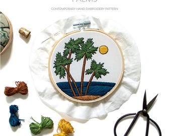 August Palms Pattern Contemporary Embroidery PDF by Sarah K. Benning - #SKBDIY Monthly Pattern Program: Single Month Instant Download