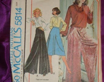 1970s 70s Vintage BoHo Very Wide Leg Pantskirt Below Knee or Evening Length COMPLETE McCalls Pattern 5814 Wst 25 26.5 US 64 67 Cm EASY