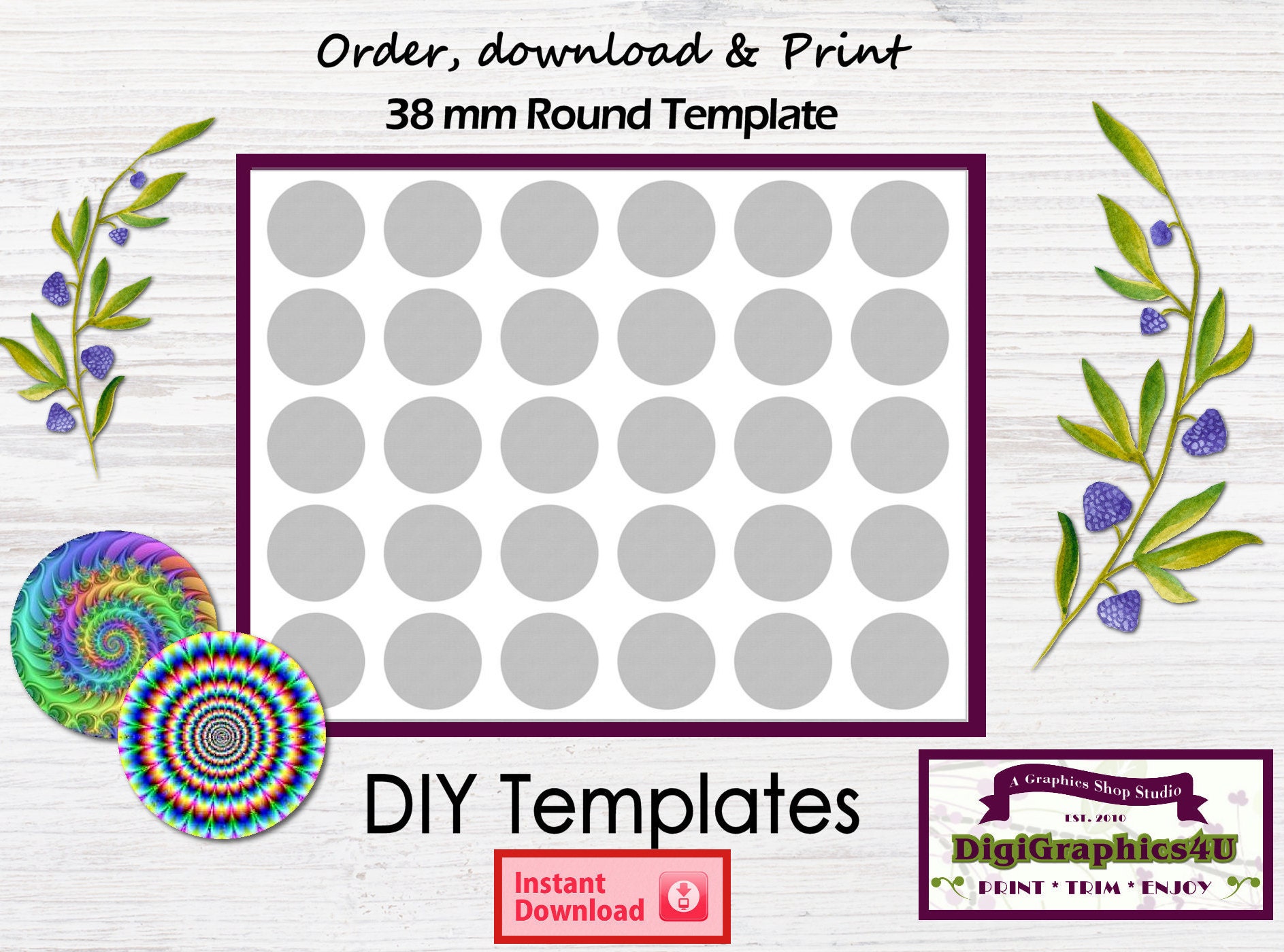 38 mm Round Circle Shaped Jewelry DIY Printable Template