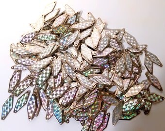 100 Vintage Hologram Steel Metal Disks. 1960s 70s Space Age Chain Link Diamond Sequins. Retro Jewelry /Jewellery, Dress Making, Craft Supply
