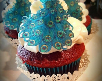 Edible Teal Blue Peacock Collection Set of 15