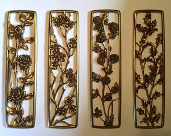Set of four large Syroco Wood "Four Seasons" floral wall decor by Syracuse Originals