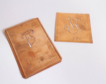 JF monogram Rare Authentic Copper Stencil Vintage Monogram JF - Set of 2