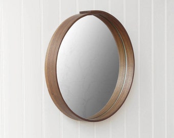 Round mirror, wall mirror, Oak or Walnut Wood