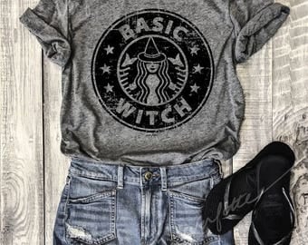 HALLOWEEN BASIC WITCH...Heather Grey Unisex Unbasic Tee, Funny Pet Shirt, Starbucks, Pumpkin Spice, Halloween, Witches, Boos, Coffee, Latte