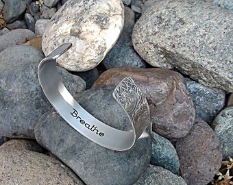 Breathe Bracelet Meditation Yoga Cuff Bracelet Inspirational Jewelry Handmade Gift Personalize Me Custom