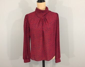 Womens Print Blouses Secretary Blouse Red Blue Long Sleeve Suit Blouse Tulips High Neck Librarian Office Clothing Size Large Womens Clothing