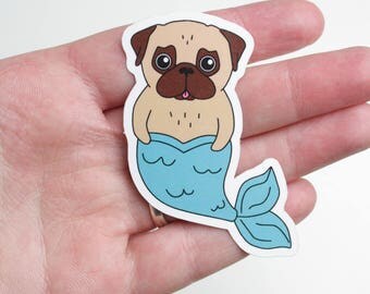Pug Mermaid Sticker - vinyl sticker - outdoor sticker