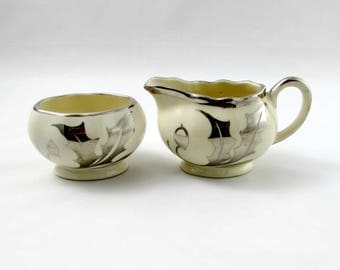 Cream and Sugar by Lancaster Sandland with Holly Leaves and Berries, Vintage Lustreware
