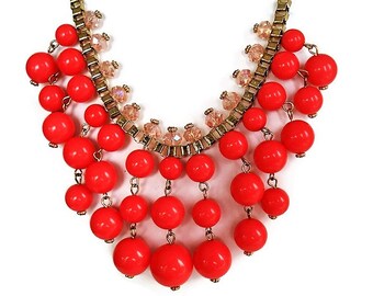 Orange Necklace Statement Jewelry Set Choker Necklace Orange Jewelry Boho Necklace Summer Jewelry Chunky Necklace Beaded Jewelry Gift Idea