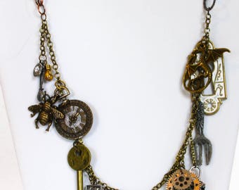 Steampunk Necklace; Steampunk Jewelry; Charm Necklace; Victorian Jewelry; Vintage Style