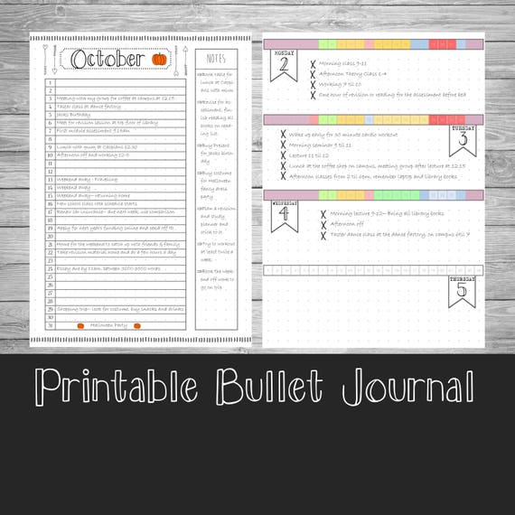 Bullet Journal Printable Template Starter Planner BUJO