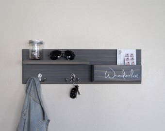 Coat Rack Mail Holder Entryway Floating Shelf with Hooks