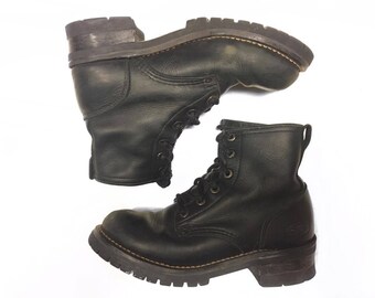 Vintage Sketchers Black Leather Lace Up Combat Ankle Boots