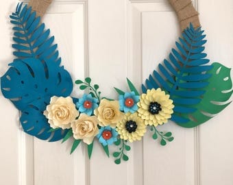Paper Door Wreaths, Sunflower Wreath, Rose Wreath, Entryway Decor Wreath, Entrance Door Decoration, Fall Wreath, Spring Wreath
