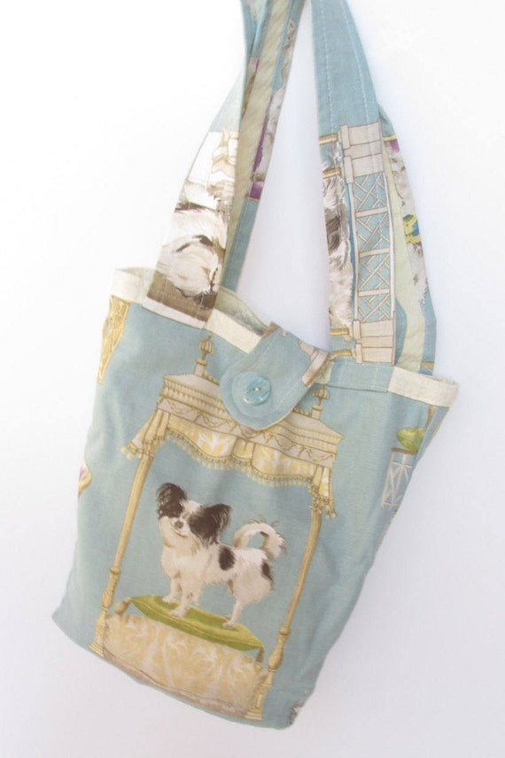 Aqua Handbag Dog lovers design Handmade sewn Shoulder bag
