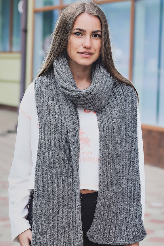 Gray scarf Knit scarf Women scarves Ladies scarves Scarves for