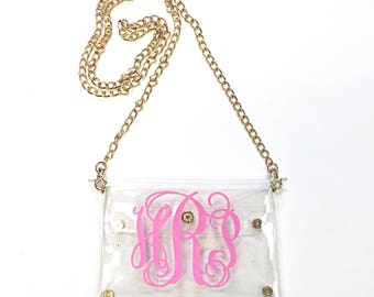 Monogrammed/Personalized Clear Stadium Clutch/Cross Body Purse/Bag.