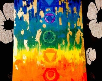 Chakra Art Acrylic painting Yoga painting Meditation Art Spiritual Art Healing painting 12"x24" Yoga decor