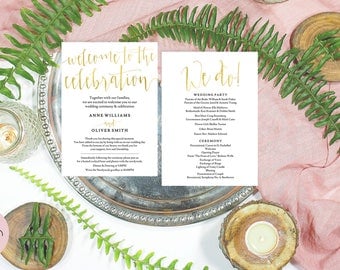 Gold wedding program template download, Rustic wedding program template, Ceremony program template, Editable pdf download, #AOR10103
