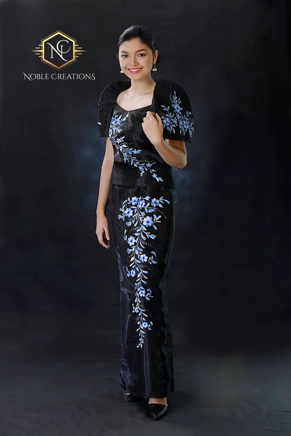 FILIPINIANA DRESS Handpainted Mestiza Gown Black