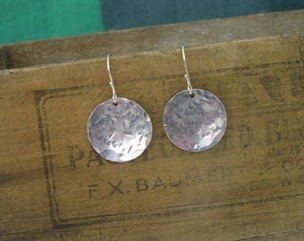 Hammered Rustic Lightweight Circle Silver Aluminum Earrings on Sterling Silver Ear Wires