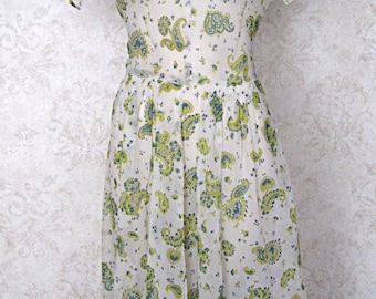 Vintage 1950s Semi-sheer Paisley Print Day Dress 1940s Dress