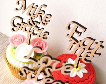 Wedding cupcake toppers, personalized cupcake toppers, wooden cupcake toppers, cupcake toppers, custom cupcake picks, set of 12 pc