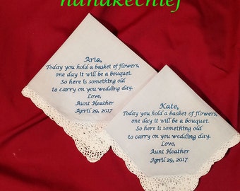 Flower Girl Handkerchief - Something Blue Handkerchief - Flower Gril Hankie - Junior Bridesmaid - Flower Girl Hankie - Flower Girl Gift