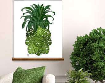 Pineapple print Monstera Leaf pineapple wall art green wall art tropical palm leaf tropical leaf green artwork botanical print botanical art