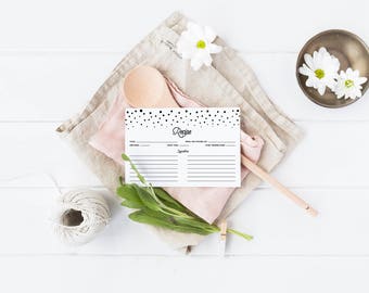 INSTANT DOWNLOAD Recipe Card - Black and White Polka Dots Confetti Modern Recipe Card - Bridal Shower Insert - Two Page Recipe Card - 4 x 6