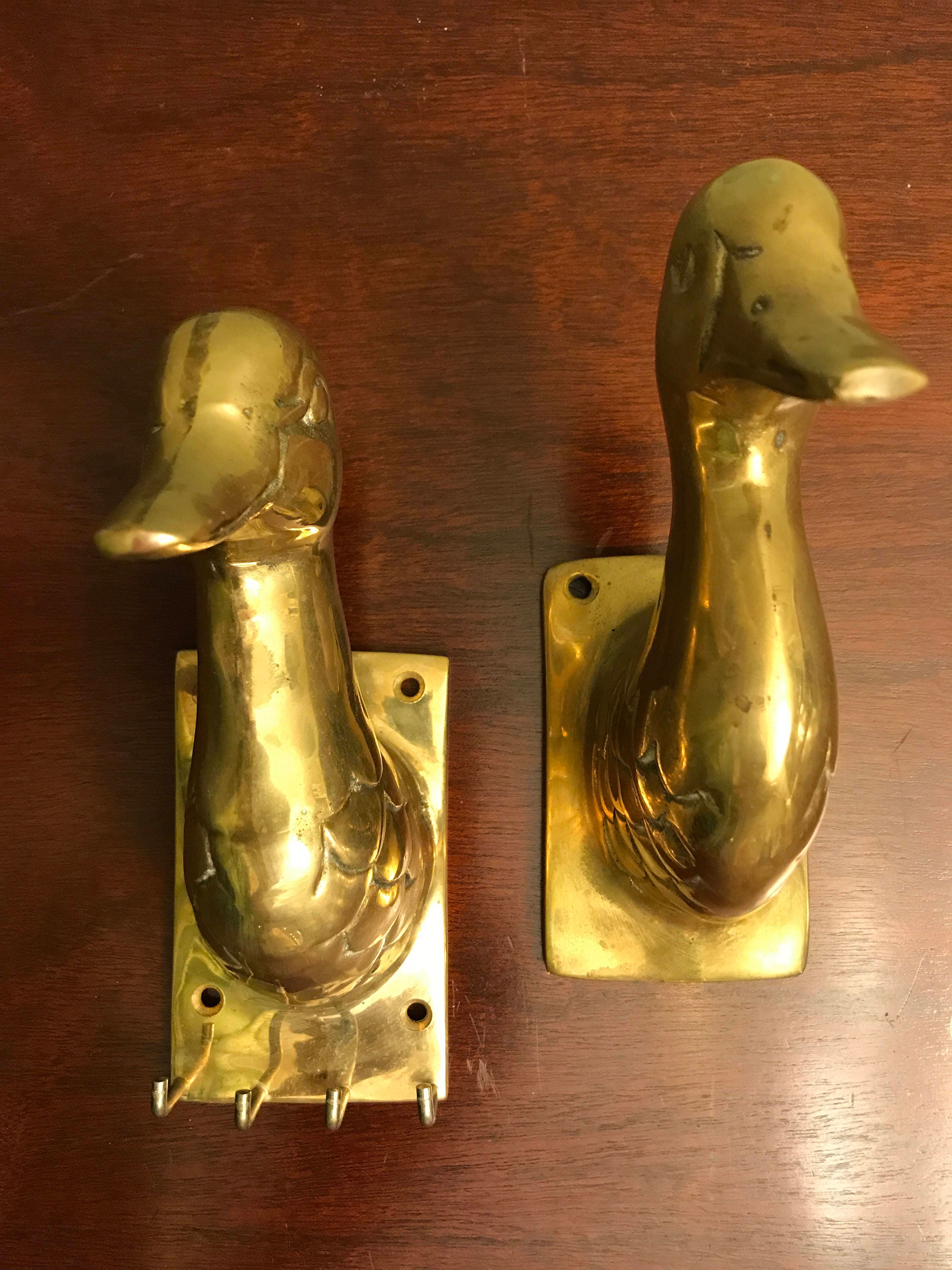 Vintage Brass Duck Wall Hooks, set of Duck hooks, Duck Coat hook, Duck