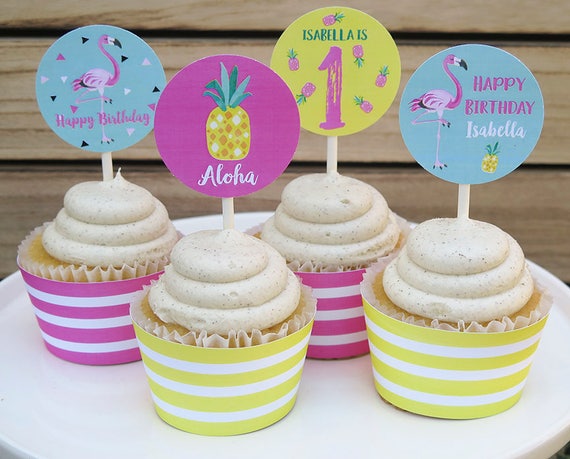 Flamingo Pineapple Cupcake Toppers, Luau, Printable Pdf File ...