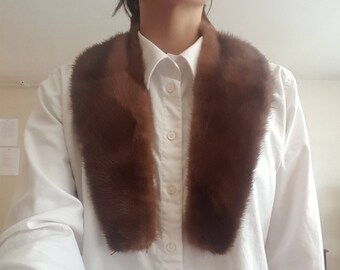 1940's Mink Fur Collar Scarf Wrap - Dark Chocolate Brown