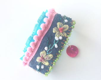 Boho - textile cuff - bracelet Bohemian bracelet