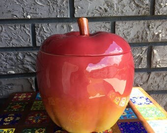 FREE SHIP Otagiri Large Red Apple Ceramic Cookie Jar Made in Japan 80s