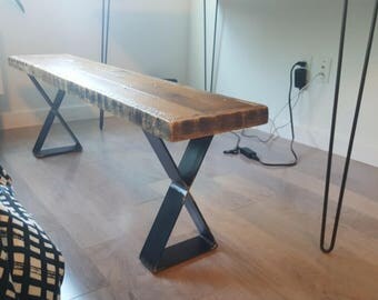 Custom Built Reclaimed Wood Bench with Steel X Legs