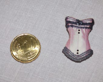 Strapless satin pink and black wood button