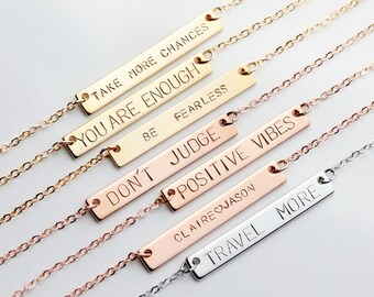 Personalized Bar Necklace Engraved Gift Women Inspirational Necklace Graduation Gift Inspirational anniversary gifts birthday gift - 9N