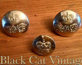 Set of three HMP brass Buttons Her Majestys Prison Service 1.8 1.5 Uniform Firmin police Queens Crown Force Military